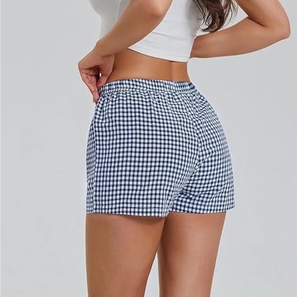 Amazon Women's Navy Gingham Pajama Shorts - Picture 2 of 5